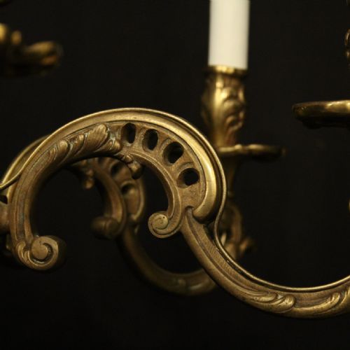 FRENCH GILDED BRONZE 6 LIGHT ANTIQUE CHANDELIER - ADDITIONAL PHOTO 6