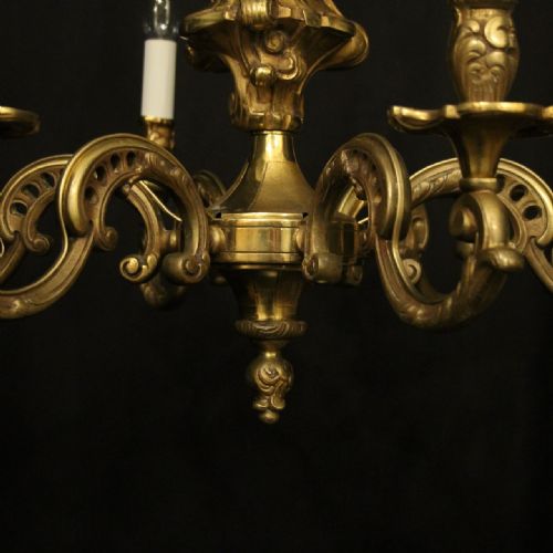 FRENCH GILDED BRONZE 6 LIGHT ANTIQUE CHANDELIER - ADDITIONAL PHOTO 7