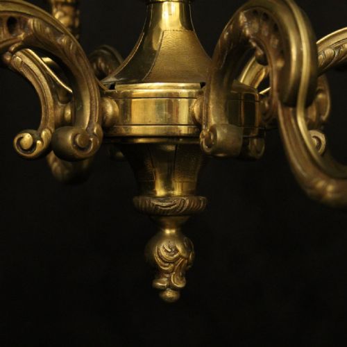 FRENCH GILDED BRONZE 6 LIGHT ANTIQUE CHANDELIER - ADDITIONAL PHOTO 8