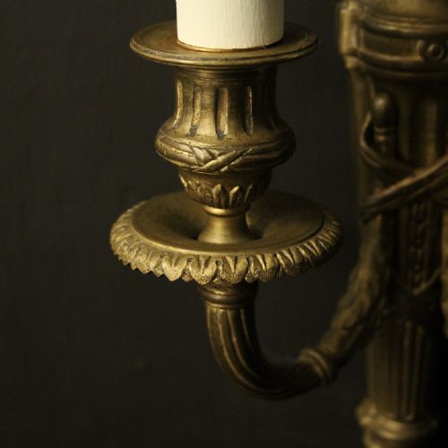 FRENCH PAIR OF GILDED BRONZE ANTIQUE WALL LIGHTS - ADDITIONAL PHOTO 7