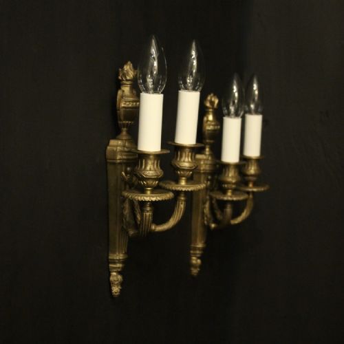 FRENCH PAIR OF GILDED BRONZE ANTIQUE WALL LIGHTS - ADDITIONAL PHOTO 9