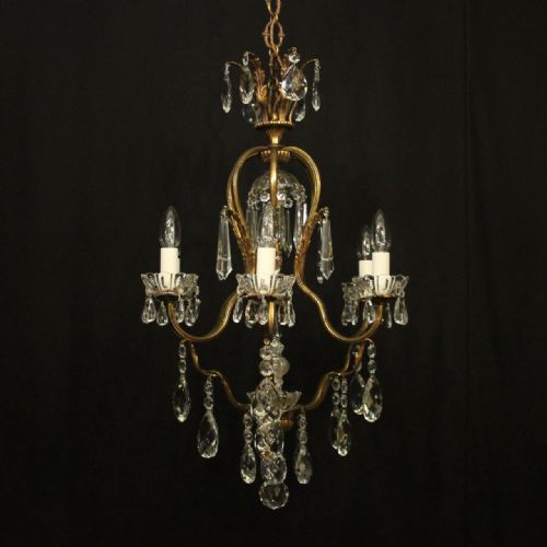 french gilded 7 light antique crystal chandelier - CATEGORY: ANTIQUE LIGHTING - DATED 1920