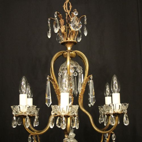 FRENCH GILDED 7 LIGHT ANTIQUE CRYSTAL CHANDELIER - ADDITIONAL PHOTO 1