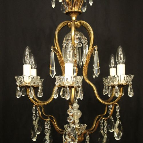 FRENCH GILDED 7 LIGHT ANTIQUE CRYSTAL CHANDELIER - ADDITIONAL PHOTO 2
