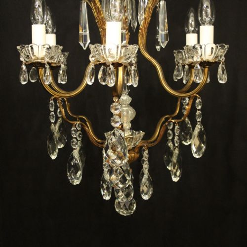 FRENCH GILDED 7 LIGHT ANTIQUE CRYSTAL CHANDELIER - ADDITIONAL PHOTO 3