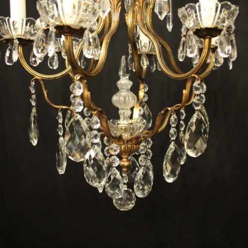 FRENCH GILDED 7 LIGHT ANTIQUE CRYSTAL CHANDELIER - ADDITIONAL PHOTO 4