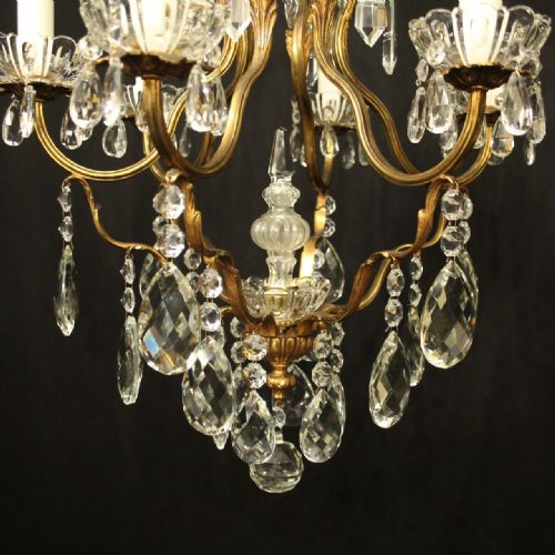 FRENCH GILDED 7 LIGHT ANTIQUE CRYSTAL CHANDELIER - ADDITIONAL PHOTO 5