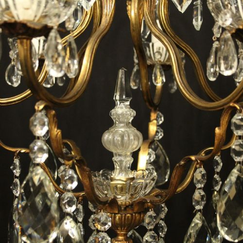 FRENCH GILDED 7 LIGHT ANTIQUE CRYSTAL CHANDELIER - ADDITIONAL PHOTO 6