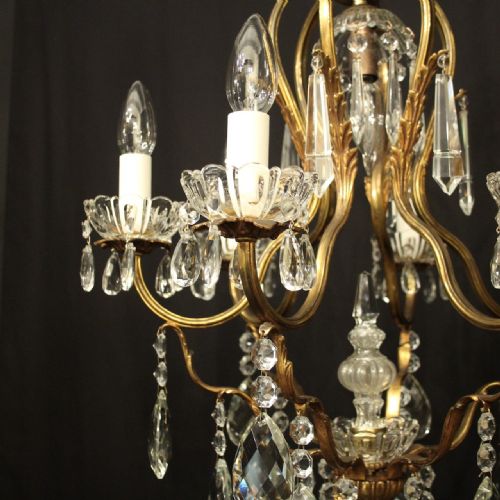 FRENCH GILDED 7 LIGHT ANTIQUE CRYSTAL CHANDELIER - ADDITIONAL PHOTO 7