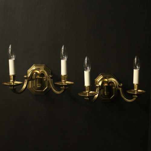 english brass twin arm antique wall lights - CATEGORY: ANTIQUE LIGHTING - DATED 1930