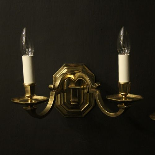 ENGLISH BRASS TWIN ARM ANTIQUE WALL LIGHTS - ADDITIONAL PHOTO 1