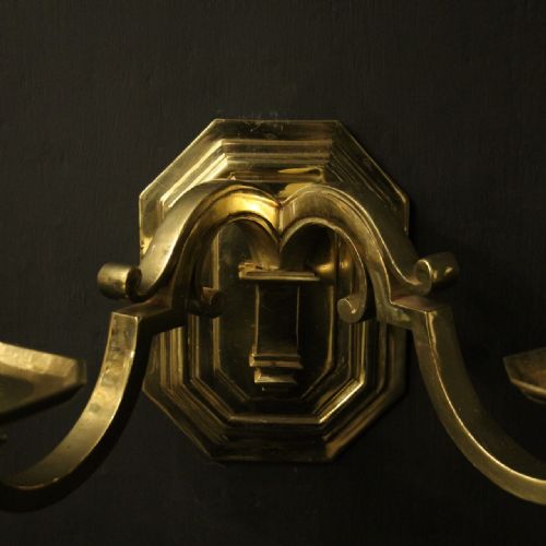 ENGLISH BRASS TWIN ARM ANTIQUE WALL LIGHTS - ADDITIONAL PHOTO 2