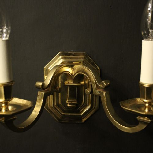 ENGLISH BRASS TWIN ARM ANTIQUE WALL LIGHTS - ADDITIONAL PHOTO 3