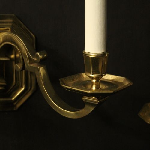 ENGLISH BRASS TWIN ARM ANTIQUE WALL LIGHTS - ADDITIONAL PHOTO 4