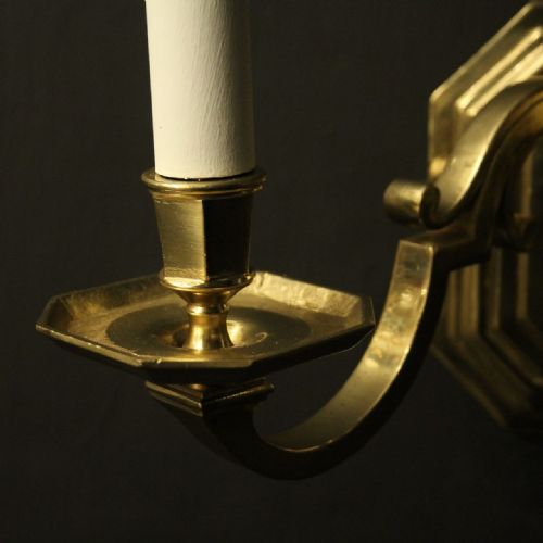 ENGLISH BRASS TWIN ARM ANTIQUE WALL LIGHTS - ADDITIONAL PHOTO 5