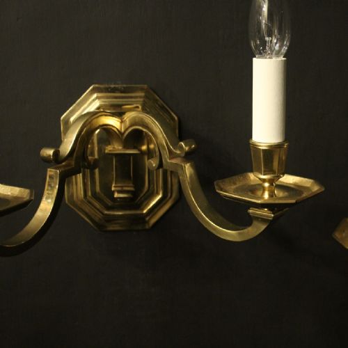 ENGLISH BRASS TWIN ARM ANTIQUE WALL LIGHTS - ADDITIONAL PHOTO 6