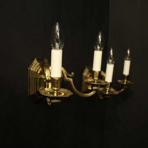 ENGLISH BRASS TWIN ARM ANTIQUE WALL LIGHTS - ADDITIONAL PHOTO 8