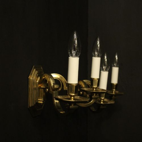 ENGLISH BRASS TWIN ARM ANTIQUE WALL LIGHTS - ADDITIONAL PHOTO 9