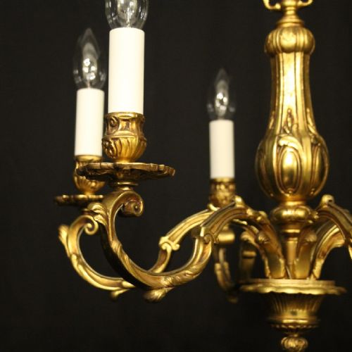 FRENCH GILDED BRONZE 6 LIGHT ANTIQUE CHANDELIER - ADDITIONAL PHOTO 1