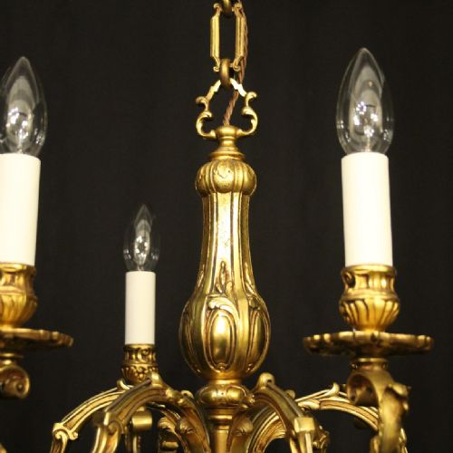 FRENCH GILDED BRONZE 6 LIGHT ANTIQUE CHANDELIER - ADDITIONAL PHOTO 2