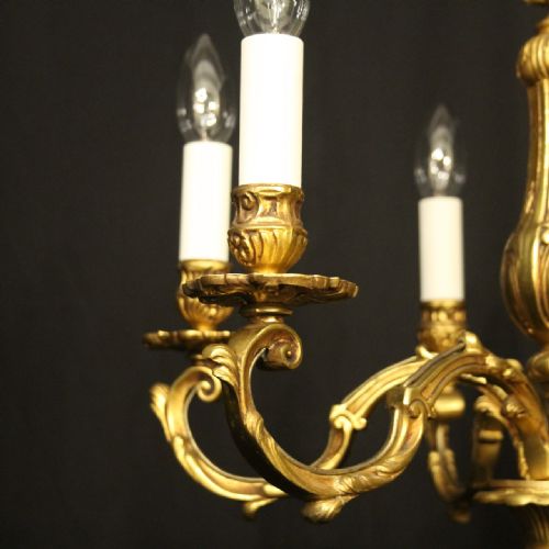 FRENCH GILDED BRONZE 6 LIGHT ANTIQUE CHANDELIER - ADDITIONAL PHOTO 3
