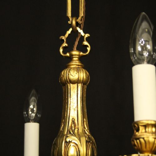 FRENCH GILDED BRONZE 6 LIGHT ANTIQUE CHANDELIER - ADDITIONAL PHOTO 4