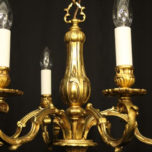 FRENCH GILDED BRONZE 6 LIGHT ANTIQUE CHANDELIER - ADDITIONAL PHOTO 5