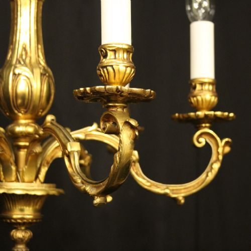 FRENCH GILDED BRONZE 6 LIGHT ANTIQUE CHANDELIER - ADDITIONAL PHOTO 6