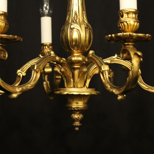 FRENCH GILDED BRONZE 6 LIGHT ANTIQUE CHANDELIER - ADDITIONAL PHOTO 7