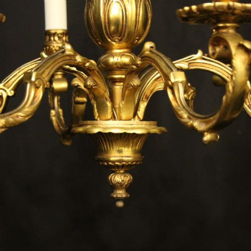FRENCH GILDED BRONZE 6 LIGHT ANTIQUE CHANDELIER - ADDITIONAL PHOTO 8