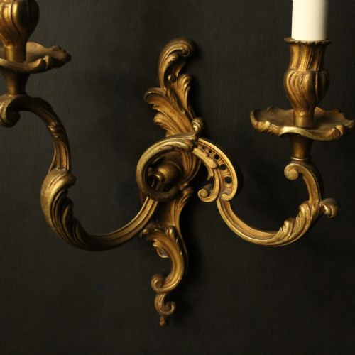 FRENCH PAIR OF GILDED BRONZE ANTIQUE WALL LIGHTS - ADDITIONAL PHOTO 2