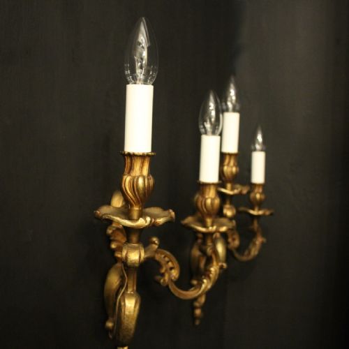FRENCH PAIR OF GILDED BRONZE ANTIQUE WALL LIGHTS - ADDITIONAL PHOTO 4