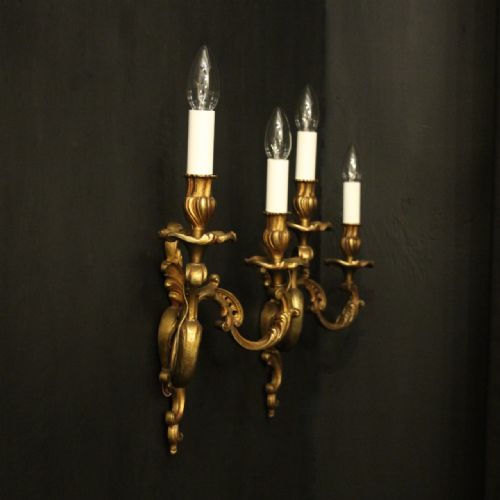 FRENCH PAIR OF GILDED BRONZE ANTIQUE WALL LIGHTS - ADDITIONAL PHOTO 6