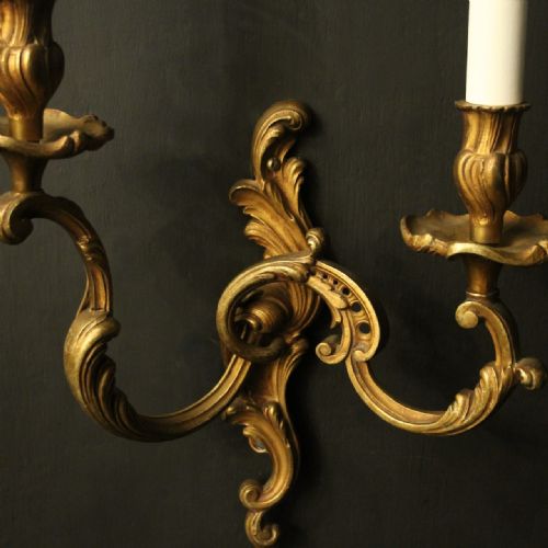 FRENCH PAIR OF GILDED BRONZE ANTIQUE WALL LIGHTS - ADDITIONAL PHOTO 7