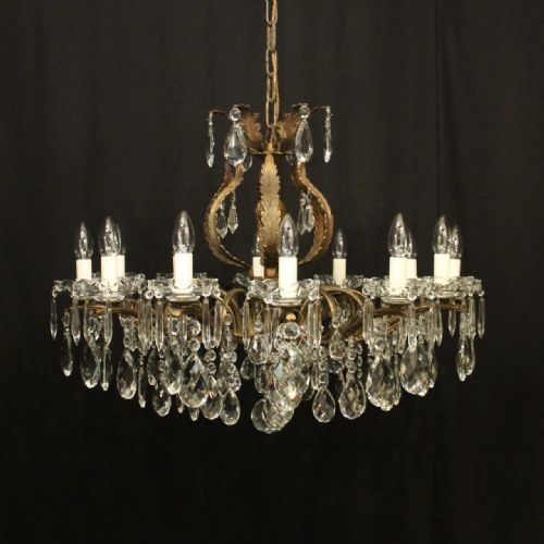 french gilded crystal 12 light antique chandelier - CATEGORY: ANTIQUE LIGHTING - DATED 1920
