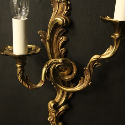 FRENCH PAIR OF GILDED BRONZE ANTIQUE WALL LIGHTS - ADDITIONAL PHOTO 4