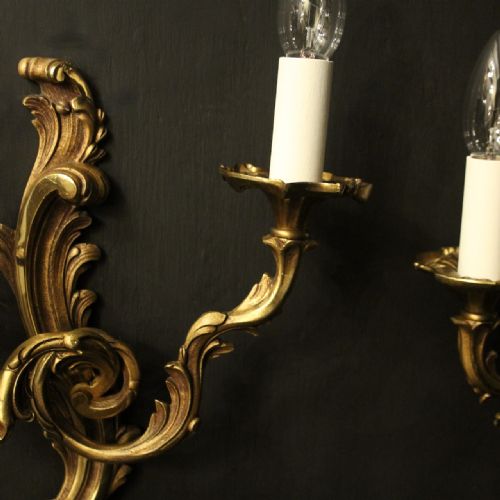 FRENCH PAIR OF GILDED BRONZE ANTIQUE WALL LIGHTS - ADDITIONAL PHOTO 5