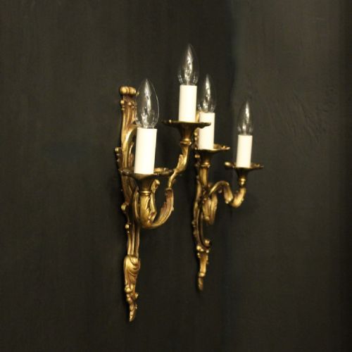 FRENCH PAIR OF GILDED BRONZE ANTIQUE WALL LIGHTS - ADDITIONAL PHOTO 9