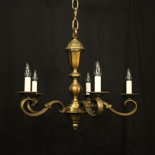 french gilded brass 5 light antique chandelier - CATEGORY: ANTIQUE LIGHTING - DATED 1920