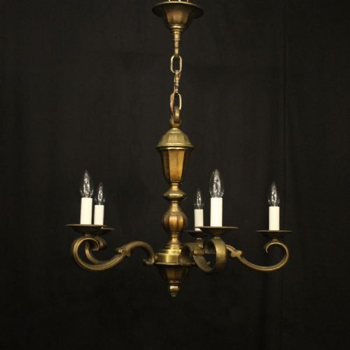 FRENCH GILDED BRASS 5 LIGHT ANTIQUE CHANDELIER - ADDITIONAL PHOTO 1