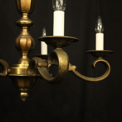 FRENCH GILDED BRASS 5 LIGHT ANTIQUE CHANDELIER - ADDITIONAL PHOTO 2