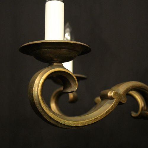 FRENCH GILDED BRASS 5 LIGHT ANTIQUE CHANDELIER - ADDITIONAL PHOTO 3