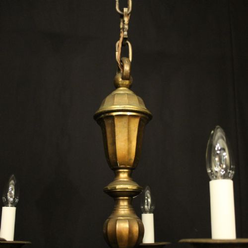 FRENCH GILDED BRASS 5 LIGHT ANTIQUE CHANDELIER - ADDITIONAL PHOTO 4