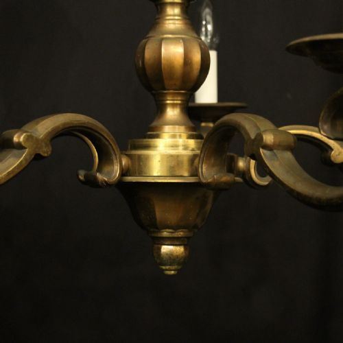 FRENCH GILDED BRASS 5 LIGHT ANTIQUE CHANDELIER - ADDITIONAL PHOTO 5
