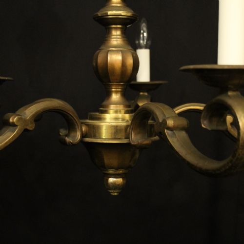 FRENCH GILDED BRASS 5 LIGHT ANTIQUE CHANDELIER - ADDITIONAL PHOTO 6