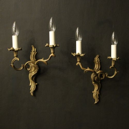 FRENCH PAIR OF GILDED BRONZE ANTIQUE WALL LIGHTS
