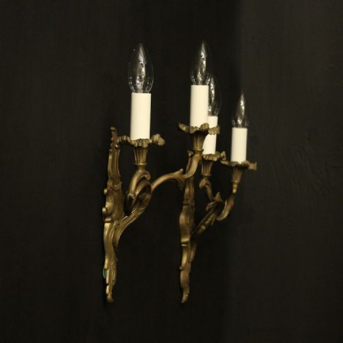 FRENCH PAIR OF GILDED BRONZE ANTIQUE WALL LIGHTS - ADDITIONAL PHOTO 9