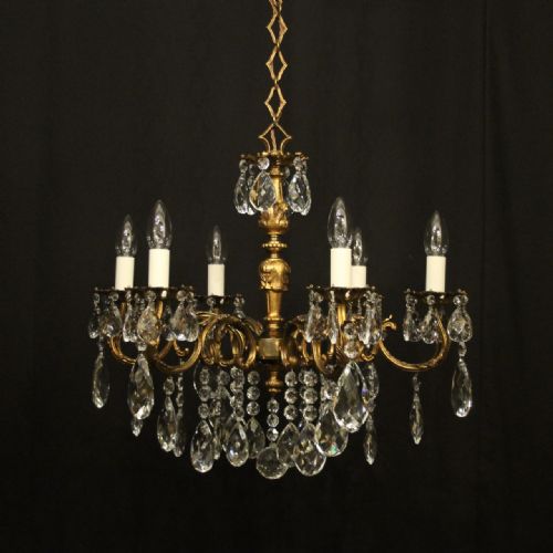 french gilded crystal 6 light antique chandelier - CATEGORY: ANTIQUE LIGHTING - DATED 1920