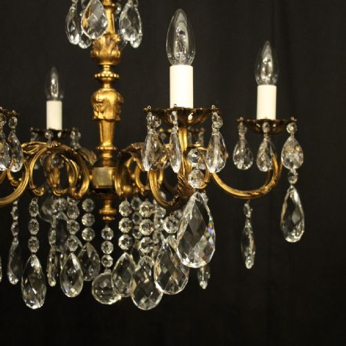 FRENCH GILDED CRYSTAL 6 LIGHT ANTIQUE CHANDELIER - ADDITIONAL PHOTO 1