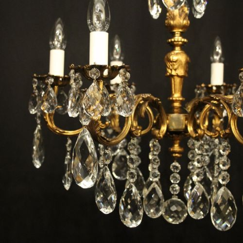 FRENCH GILDED CRYSTAL 6 LIGHT ANTIQUE CHANDELIER - ADDITIONAL PHOTO 3